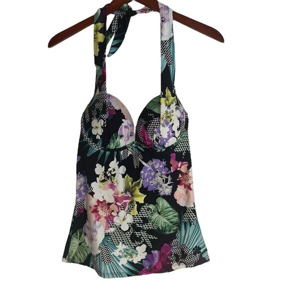 Hapari Womens Floral Halter Sweetheart Neck Backless Tankini Top Swimwear Medium - Picture 11 of 15